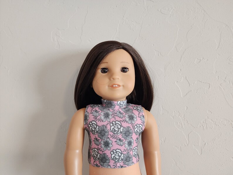 Turtleneck Tee for 18 inch dolls Fuschia and Grey Floral image 1