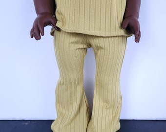 Citron Ribbed Knit Bellbottom Pants for 18 inch dolls by The Glam Doll