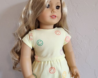 2 piece Short Set for 18 inch dolls by The Glam Doll- Yellownwith Smiley Faces