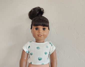 Cropped Tee for 18 inch dolls by The Glam Doll- Cream with Green Dots