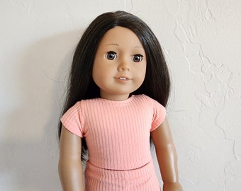 Cropped Tee for 18 inch dolls by The Glam Doll- Peach Ribbed Knit