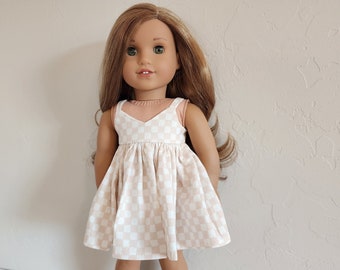 Sundress for 18-inch Dolls by The Glam Doll - Cream and Light Tan Check