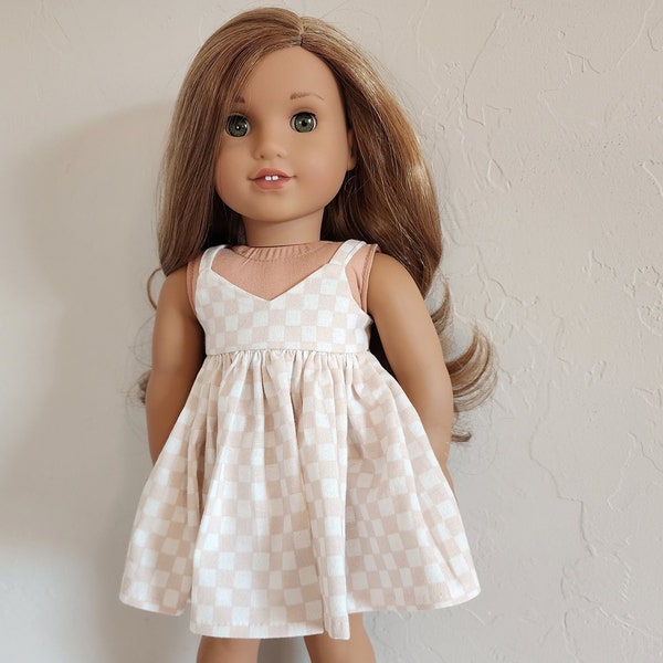 Sundress for 18-inch Dolls by The Glam Doll - Cream and Light Tan Check