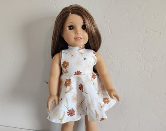 Turtleneck Dress for 18 inch dolls -  Brown White Tan Floral Turtleneck Dress