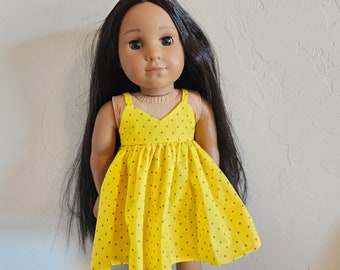 Sundress for 18-inch Dolls by The Glam Doll - Yellow with Brown Dot