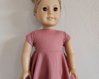 Mauve Ribbed Knit Skater Dress for 18 inch dolls by The Glam Doll