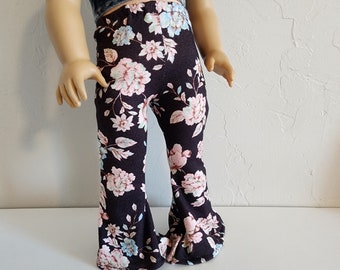 Bellbottom Pants for 18 inch dolls by The Glam Doll - Black Floral