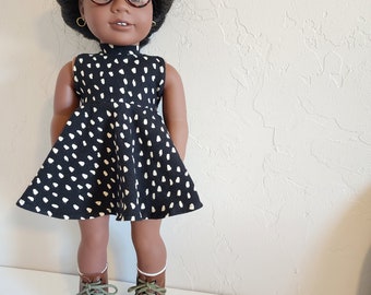 Turtleneck Dress for 18 inch dolls -  Black with Cream Dots