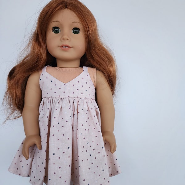 Sundress for 18-inch Dolls by The Glam Doll- Pale Pink with Burgundy Dots