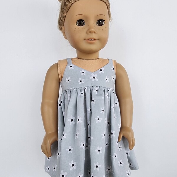 Sundress for 18-inch Dolls by The Glam Doll- Grey with White and Black Daisies