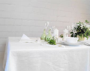 White Linen Tablecloth, Pure linen tablecloth, Wedding tablecloth, Birthday tablecloth, White linen