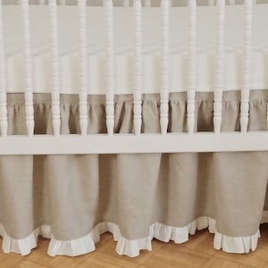 Linen Crib  bedding - gathered skirt - Nursery bedding, Natural linen