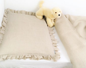 Linen bedding , kid  bedding, unisex bedding - natural linen ruffled bedding