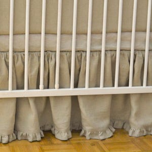 Linen Crib  bedding - gathered skirt - Nursery bedding, Natural linen