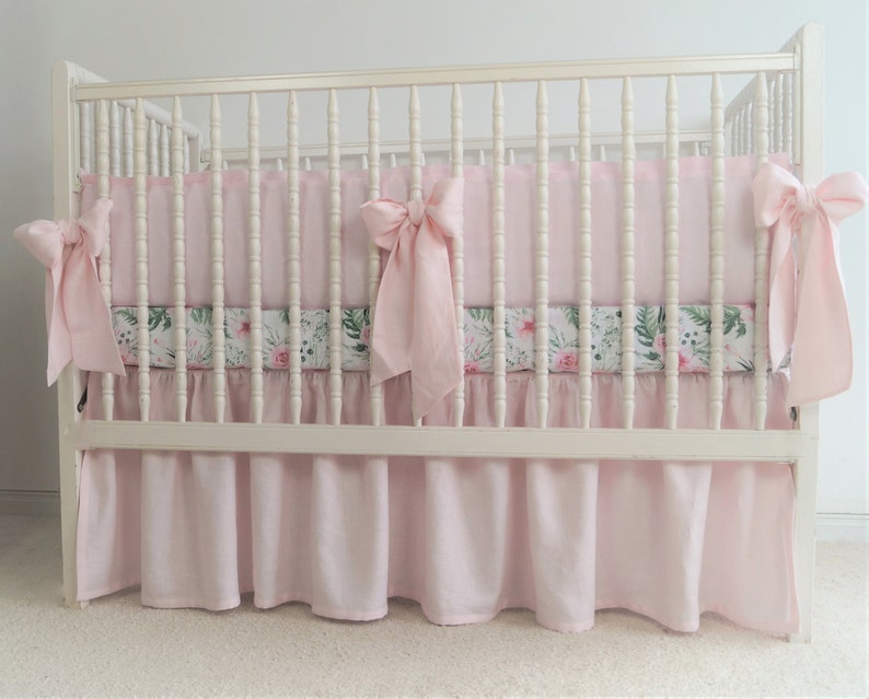 Pink Rib Linen | Stay At Home Mum Girl Crib bedding Linen crib bedding pink crib bedding image 0