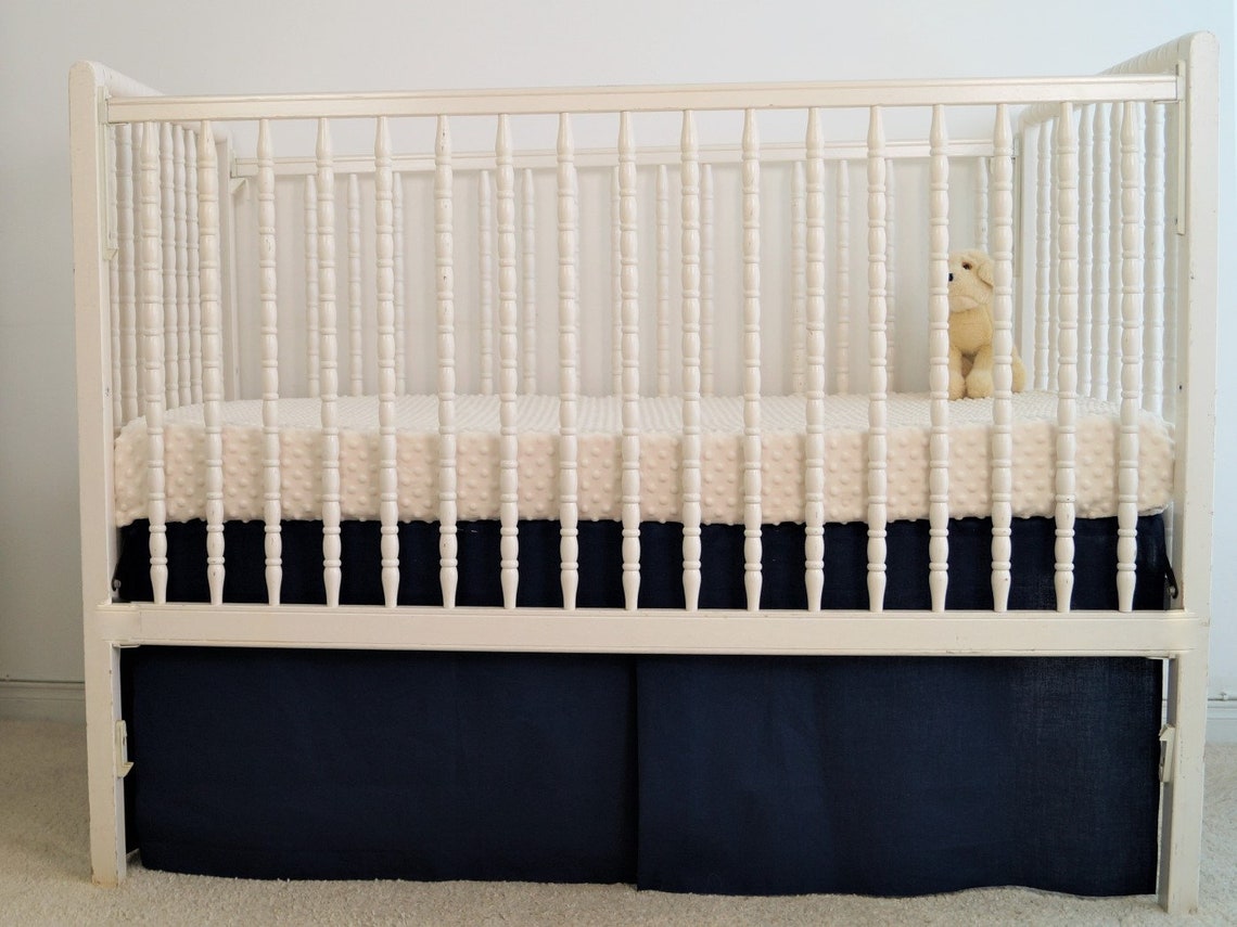 Boy Crib bedding navy blue linen Crib skirt Crib bumper Etsy