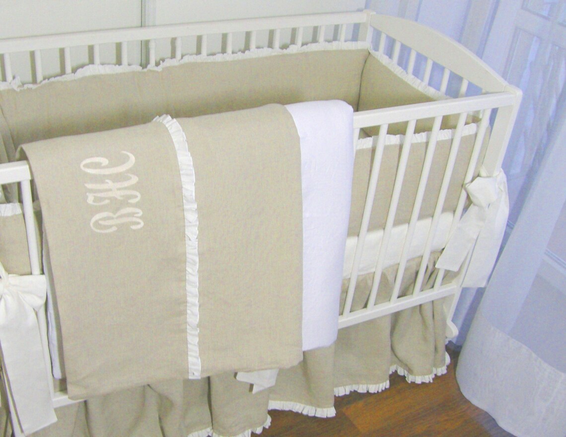 Linen nursery bedding full set 7 pcs with monogram Etsy