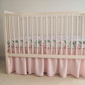 Linen Crib skirt ,Girl Crib  bedding, ,Pink linen crib skirt, linen crib bedding