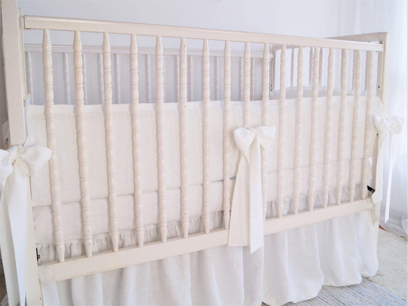 White Linen Crib Bedding crib bumper Etsy