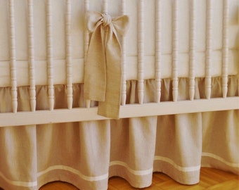 Natural Linen Crib Skirt - Gathered Nursery Bedding, OEKO-TEX Certified