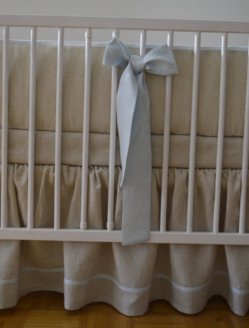 Linen Crib bedding 3 pcs gathered skirt 4 side bumper and Etsy