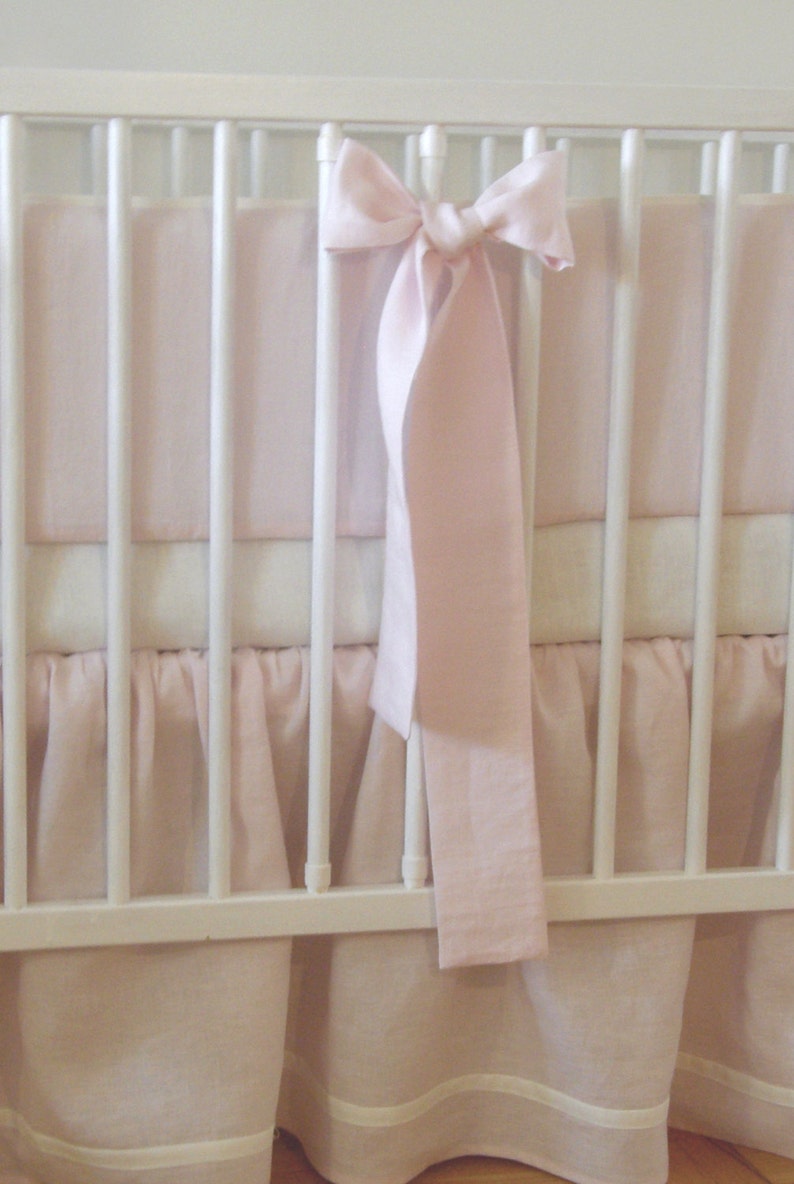 Girl Crib Bedding 4 Side Bumper Linen Crib Bedding Etsy