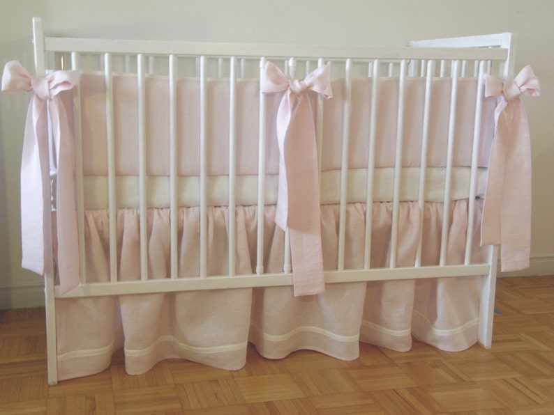 Girl Crib Bedding 4 Side Bumper Linen Crib Bedding Etsy