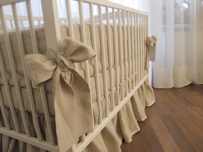 Linen Nursery Bedding 5 Pieces bed Skirt Bumper Fitted Etsy