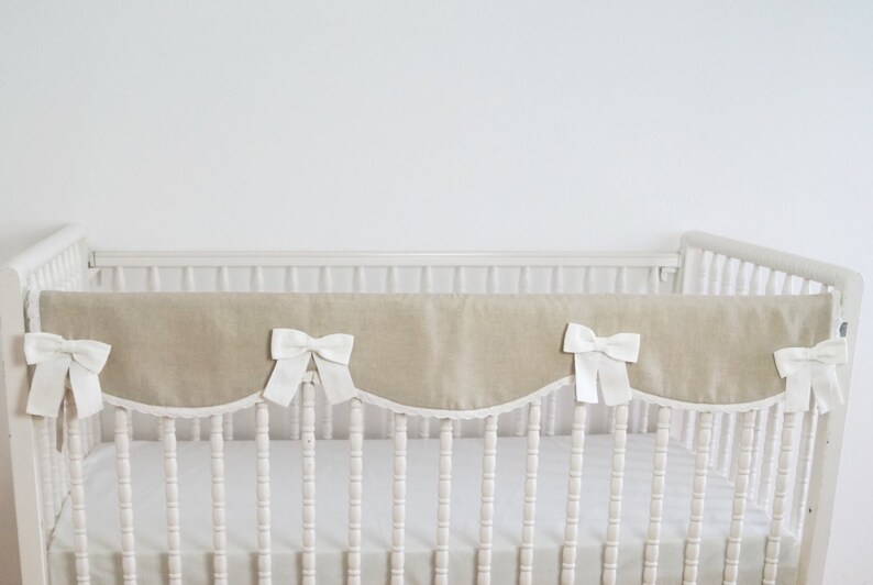 bumperless crib bedding rail cover gender neutral crib bedding rail guard Linen crib bedding