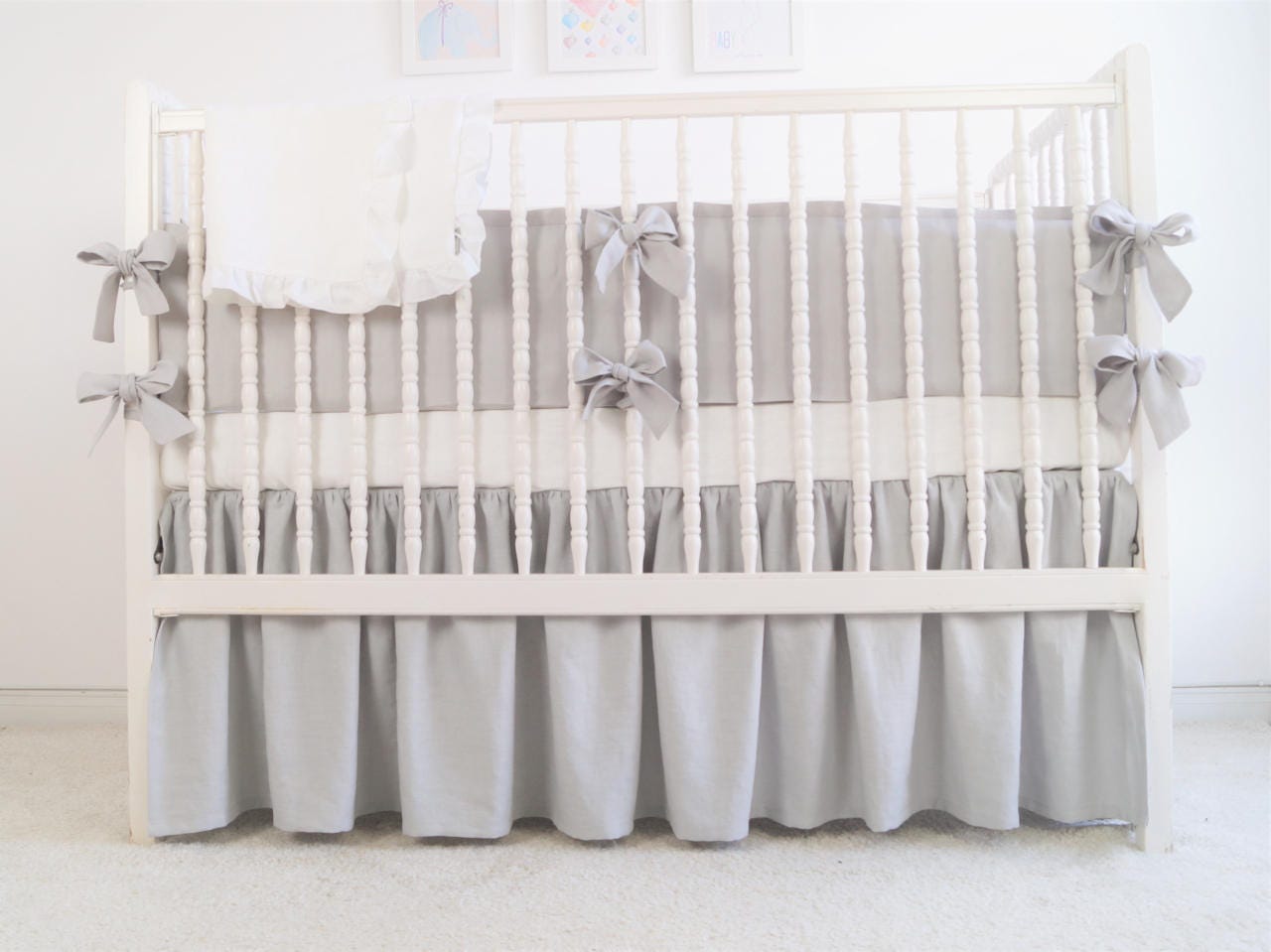Gray Crib Bedding Gray Linen Crib Bedding Unisex Crib Etsy