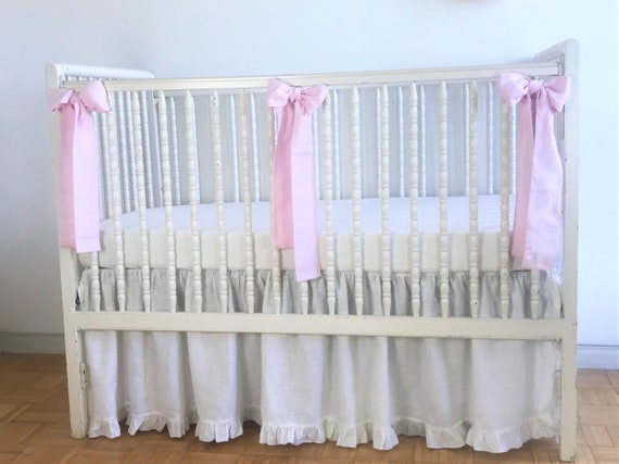 Linen Crib Skirt girl Crib Bedding pink Linen Bedding