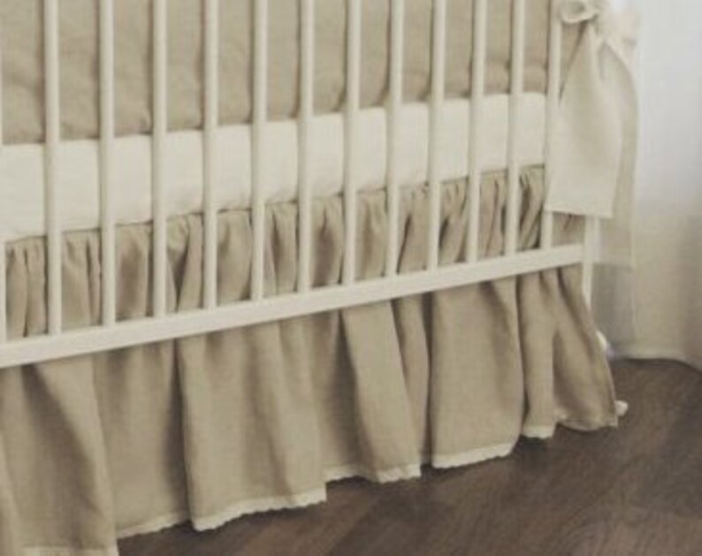 bumperless crib bedding rail cover gender neutral crib bedding rail guard Linen crib bedding