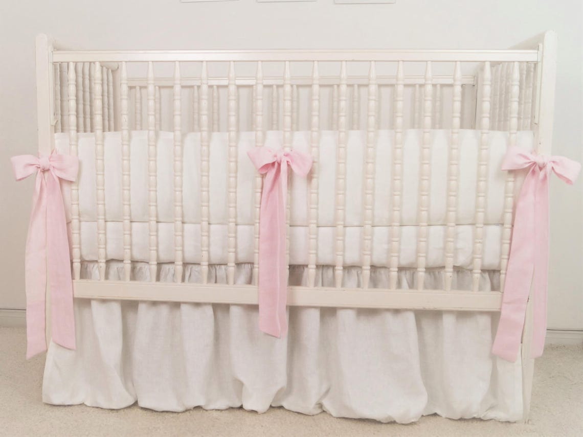White Crib Bedding Linen Crib Bedding Crib Skirt Nursery Etsy