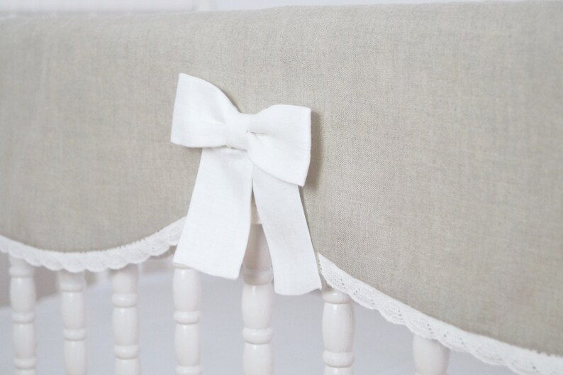 bumperless crib bedding rail cover gender neutral crib bedding rail guard Linen crib bedding