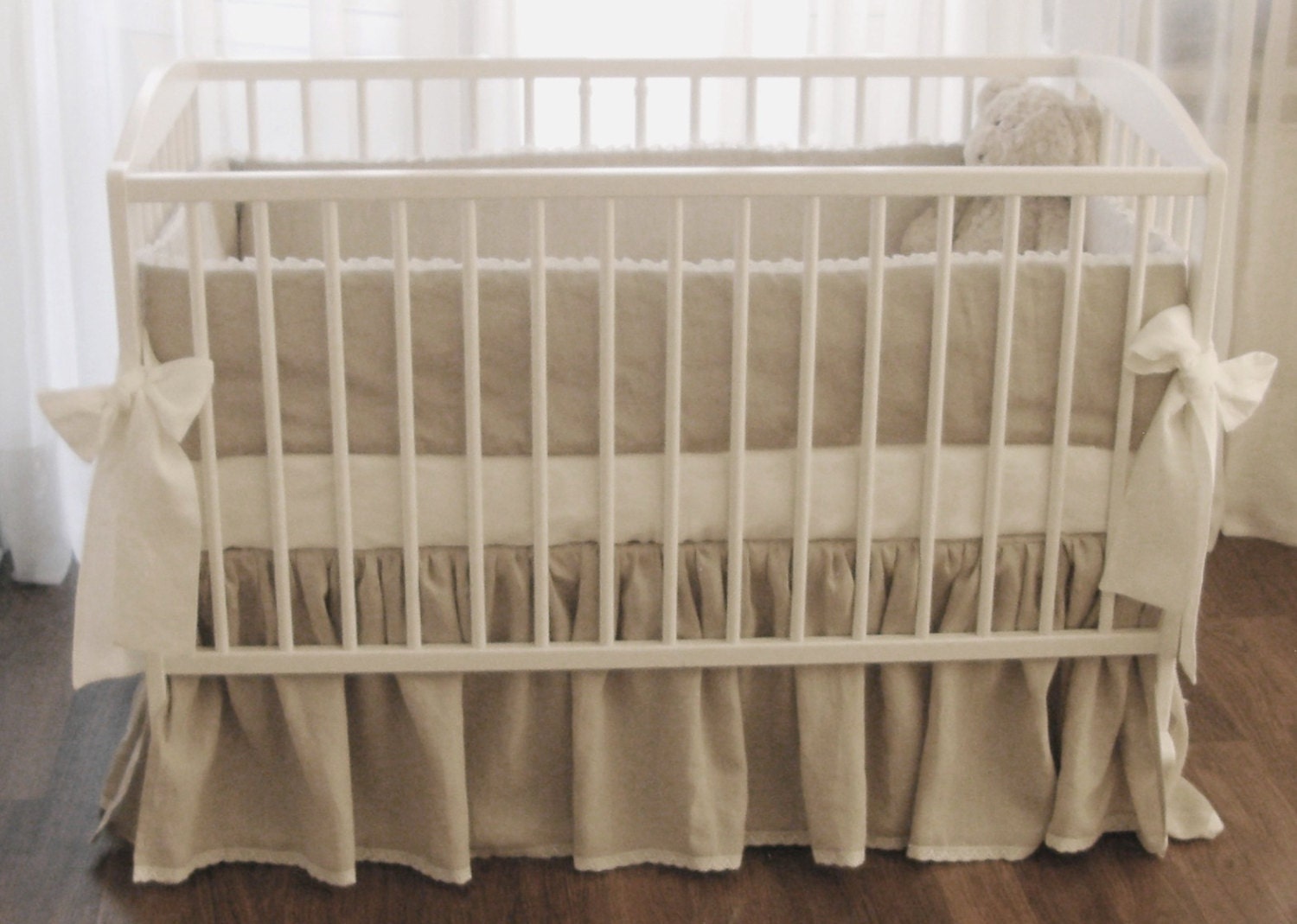 Linen Nursery Bedding 5 pieces Bed skirt bumper fitted Etsy