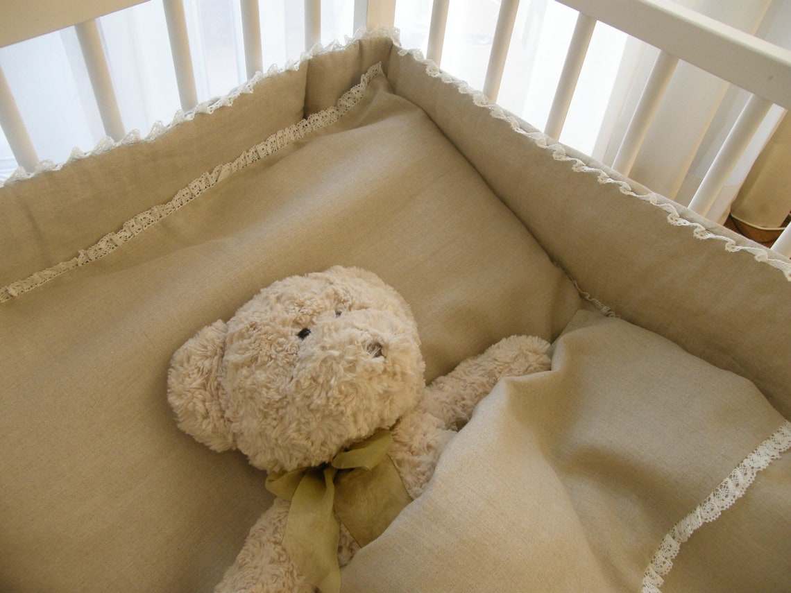 Linen Nursery Bedding 5 Pieces bed Skirt Bumper Fitted Etsy