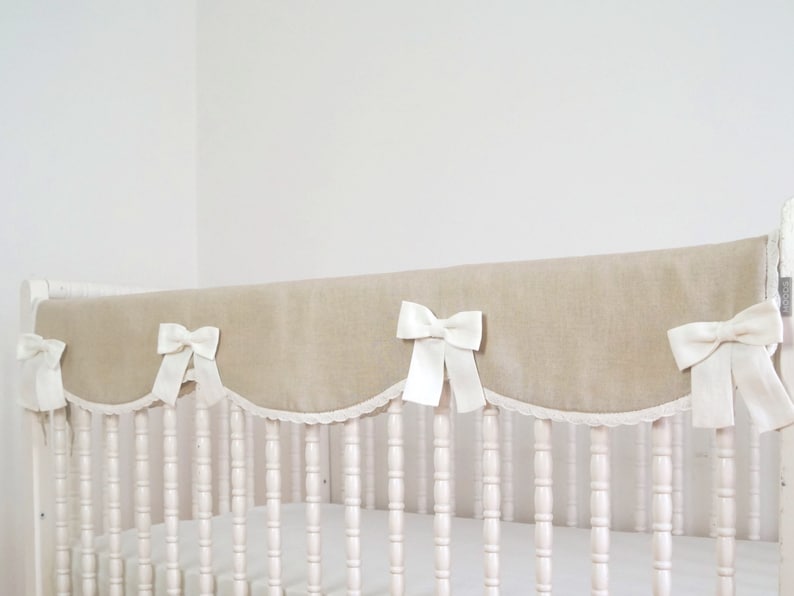 bumperless crib bedding rail cover gender neutral crib bedding rail guard Linen crib bedding