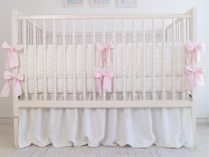 White Crib bedding linen crib bedding 2 pcs skirt and Etsy
