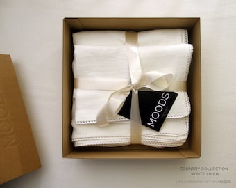 Linen Bedding Queen 6 pcs set - duvet cover, fitted sheet, pillow cases,wedding gift, white  linen