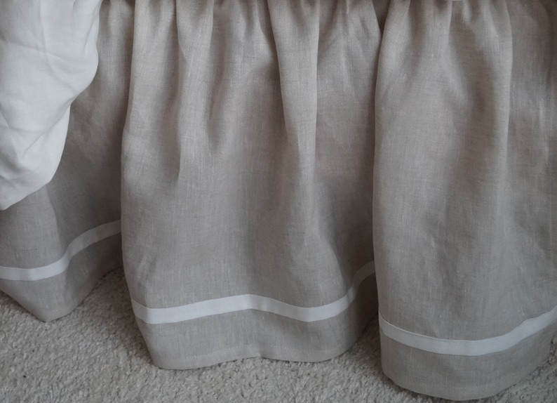Linen bed skirt, dust ruffle, ruffled bed skirt, linen bedding image 1