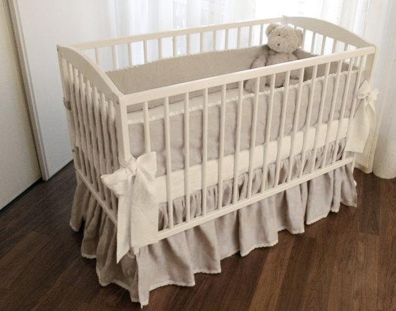 Linen Crib Bedding 4 Side Bumper Etsy