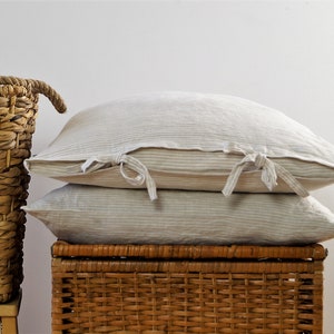 Linen pillow case with ties, pillow cover, linen sham,  natural linen pillow, pillowcase
