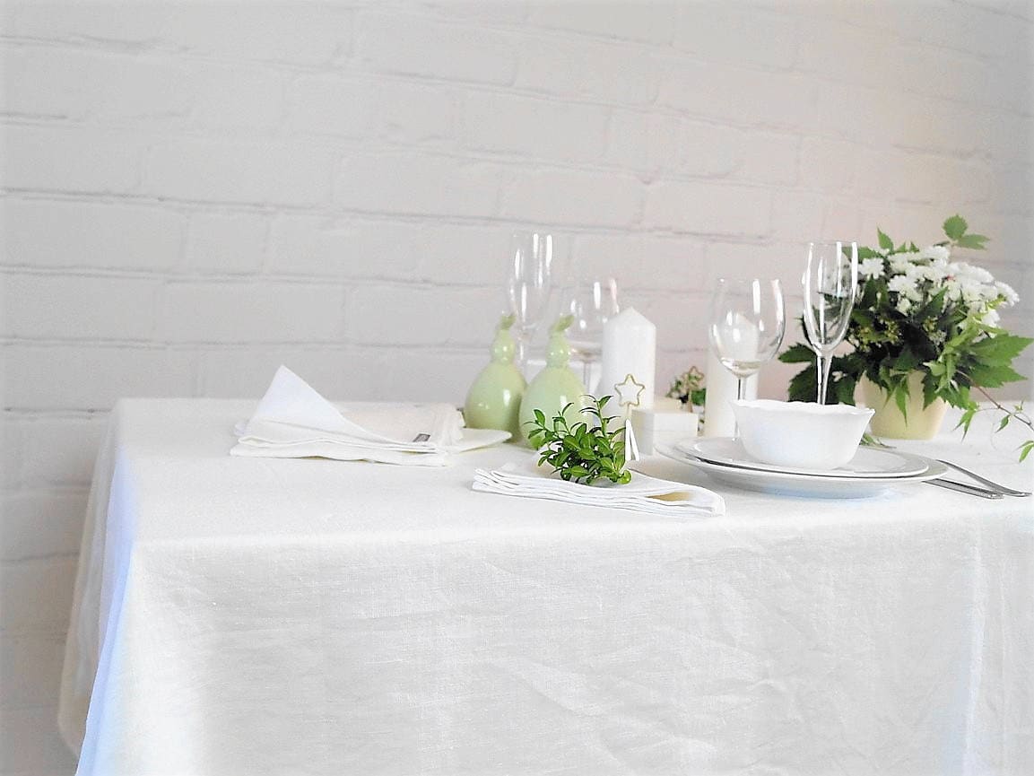 Nappe en Lin Blanc, Nappe Pur Lin, de Mariage, Anniversaire, Blanc