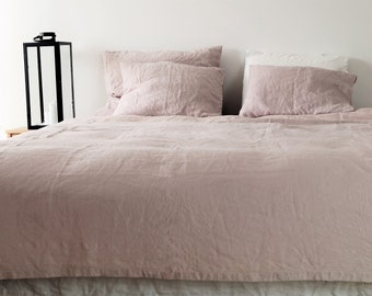 Linen Bedding set-  duvet cover and pillowcases, dusty pink  linen bedding, stonewashed linen