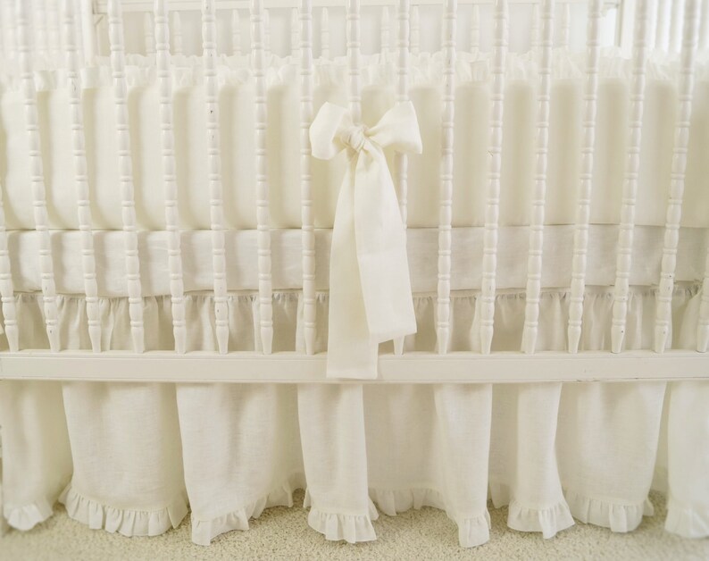 Linen Crib Bedding 2 Pcs Skirt and Bumper Nursery Bedding Etsy