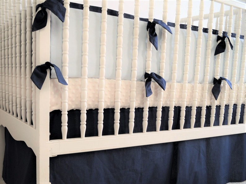 Boy Crib Bedding Navy Blue Linen Crib Skirt Crib Bumper Etsy