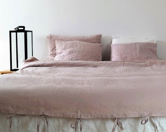 Linen Bedding set - duvet cover and pillow cases, dusty pink bedding, stonewashed linen bedding