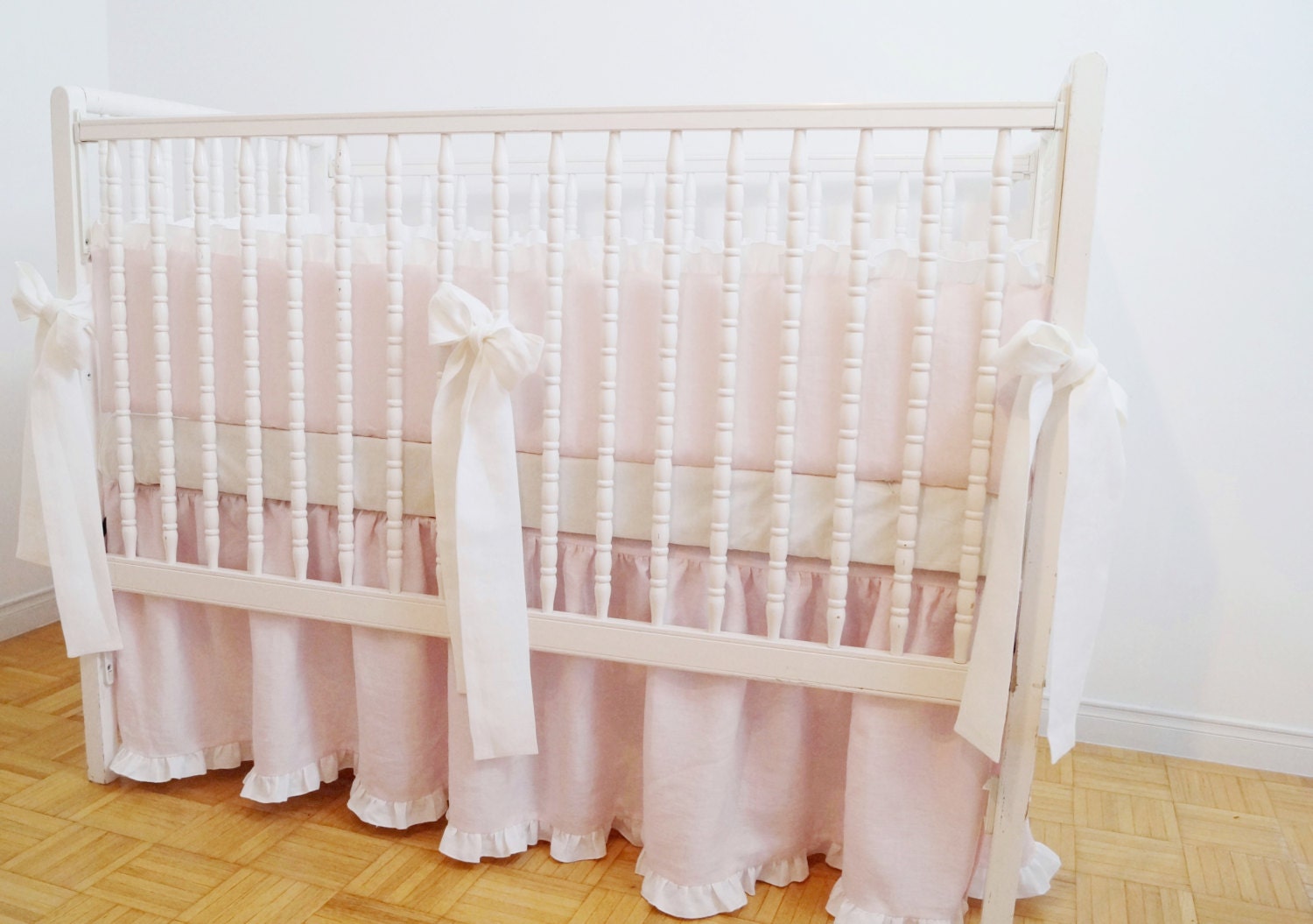 Pink Crib bedding 3 pcs light pink with ruffle gathered Etsy