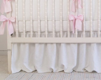 White Crib bedding, linen crib bedding -  crib skirt- Nursery bedding, girl crib bedding,