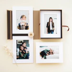 Folio Box for 9x6&quot; photos with White Acid Free  Mats, Linen Portfolio Box, Photo Box, Photo Album, Photo Archiving